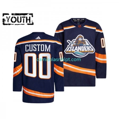 Camiseta New York Islanders Personalizado Adidas 2022-2023 Reverse Retro Marinha Authentic - Criança